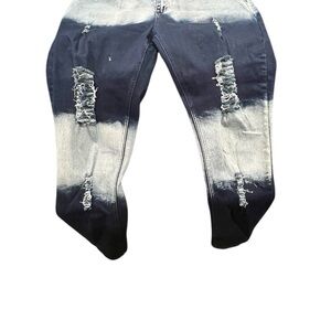 Stylish Blue and White Distressed Jeans